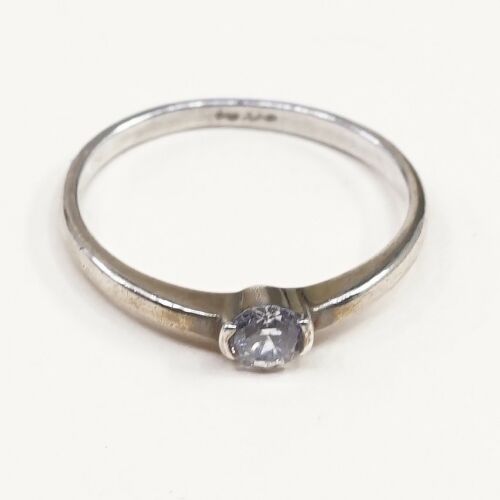 Sz 6.75, Sterling Silver Handmade Ring, 925 Silver Engagement Ring W/ Crystal