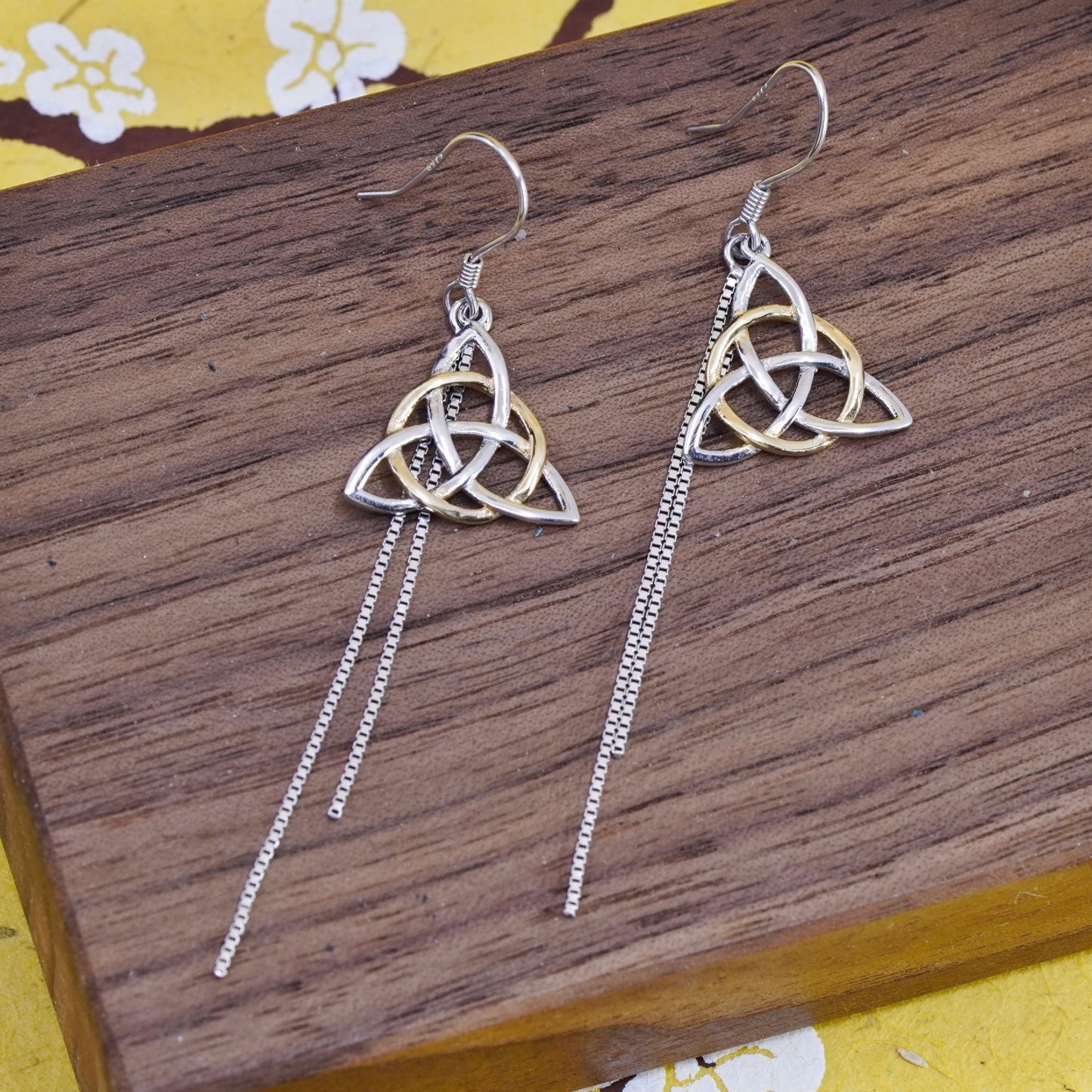 Vintage Sterling silver Irish knot handmade dangles, two tone 925 earrings