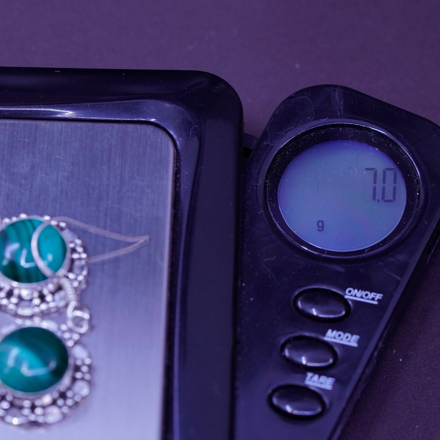 Vintage Sterling 925 silver handmade earrings with round malachite and beads