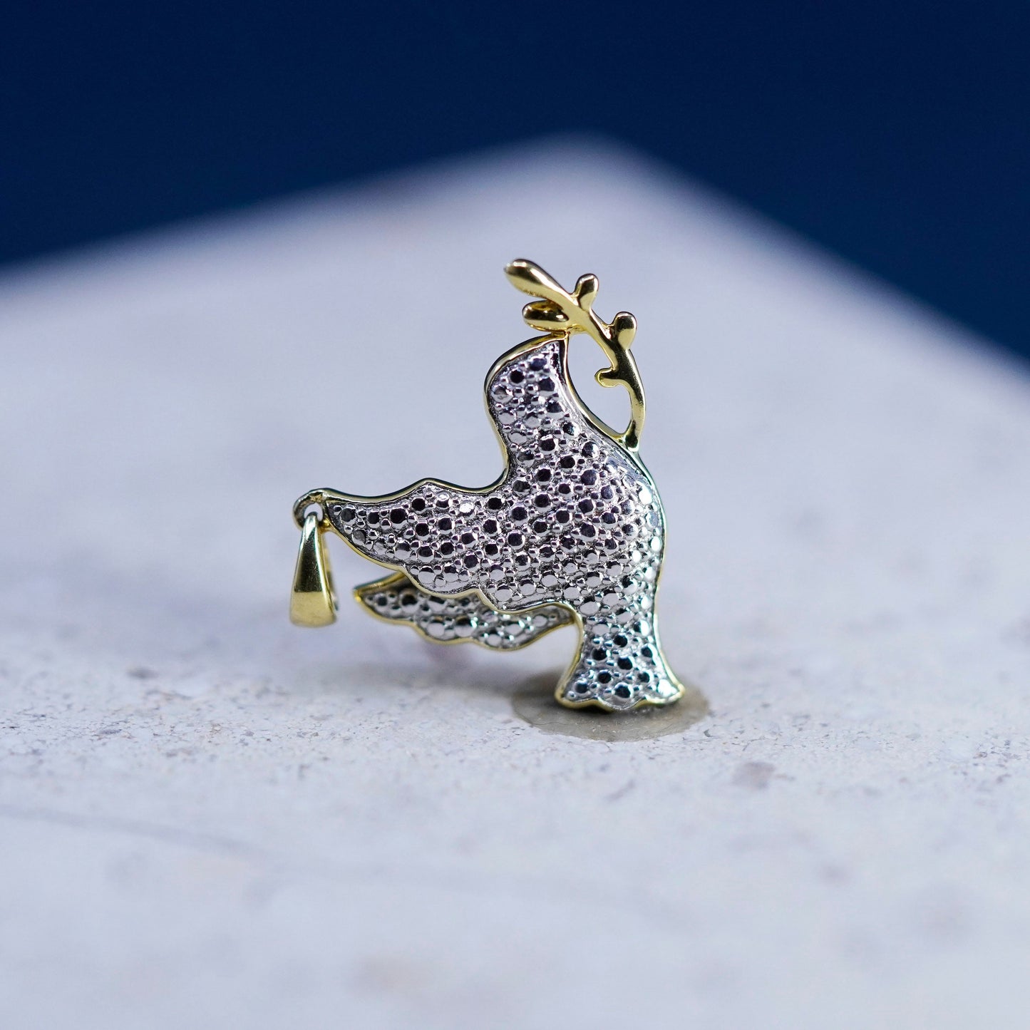 vermeil gold over sterling silver handmade pendant, 925 peace dove bird diamond