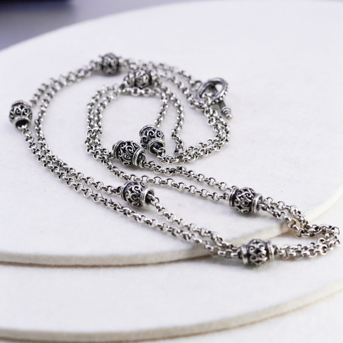 42”, Sterling 925 silver handmade circle chain extra long necklace bail beads