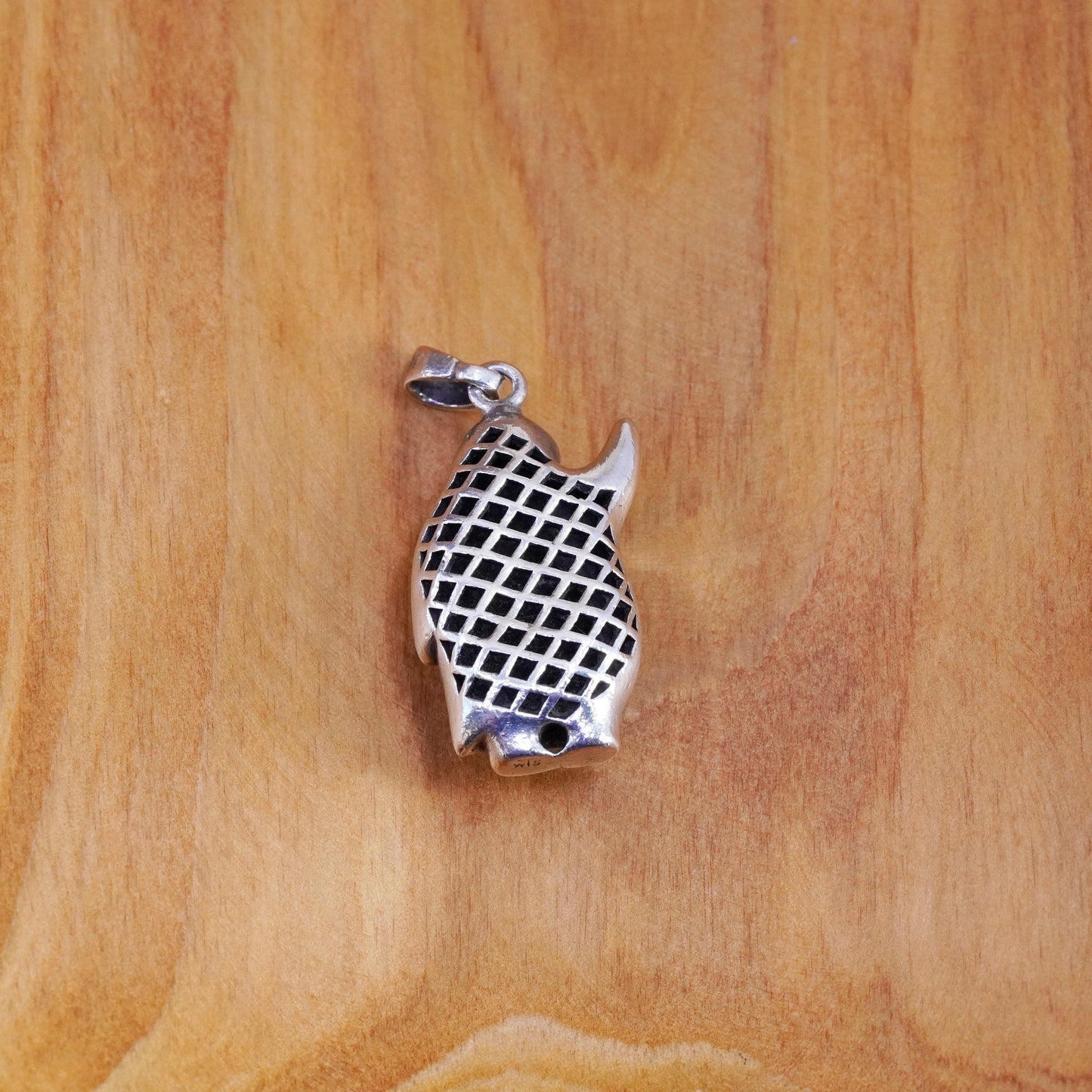 Vintage Sterling silver handmade pendant, 925 bird penguin with black onyx