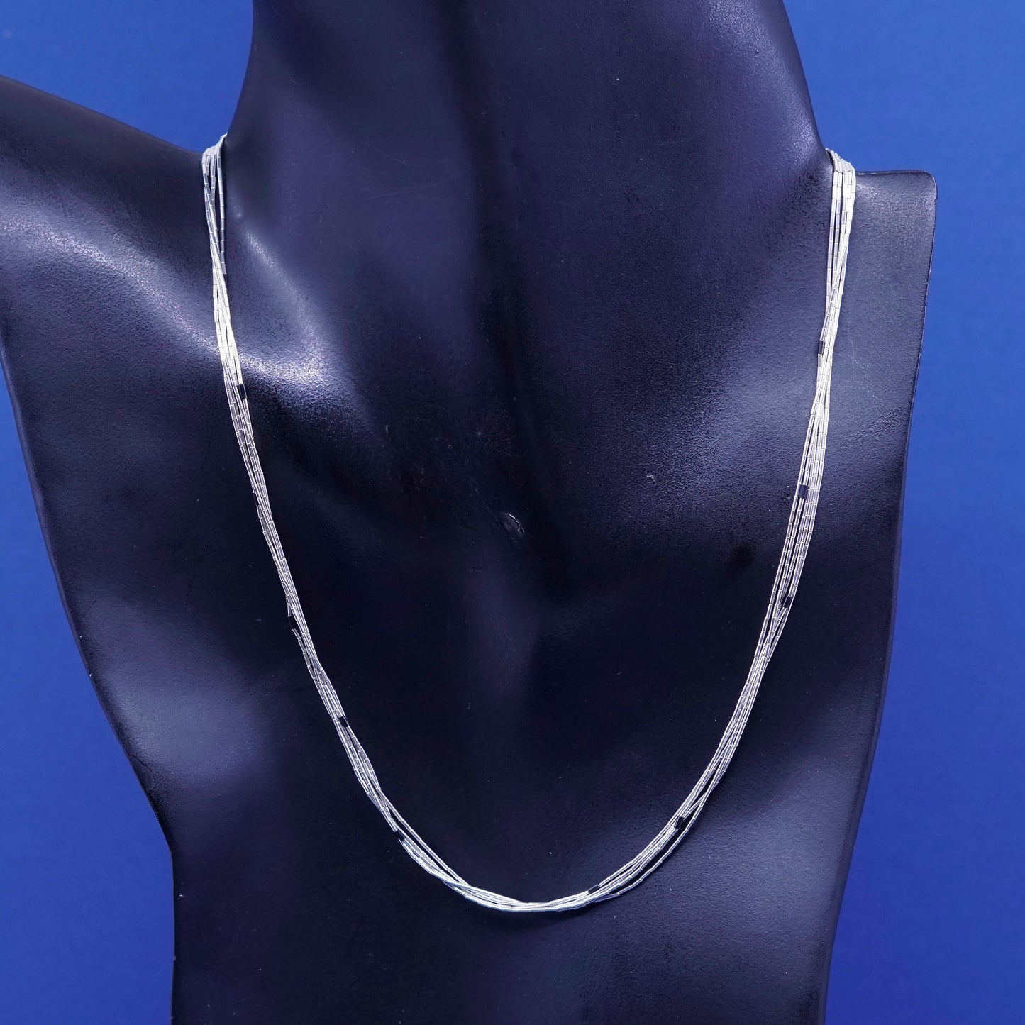 16”, liquid Sterling 925 silver 5 strands necklace, Native American w/ obsidian
