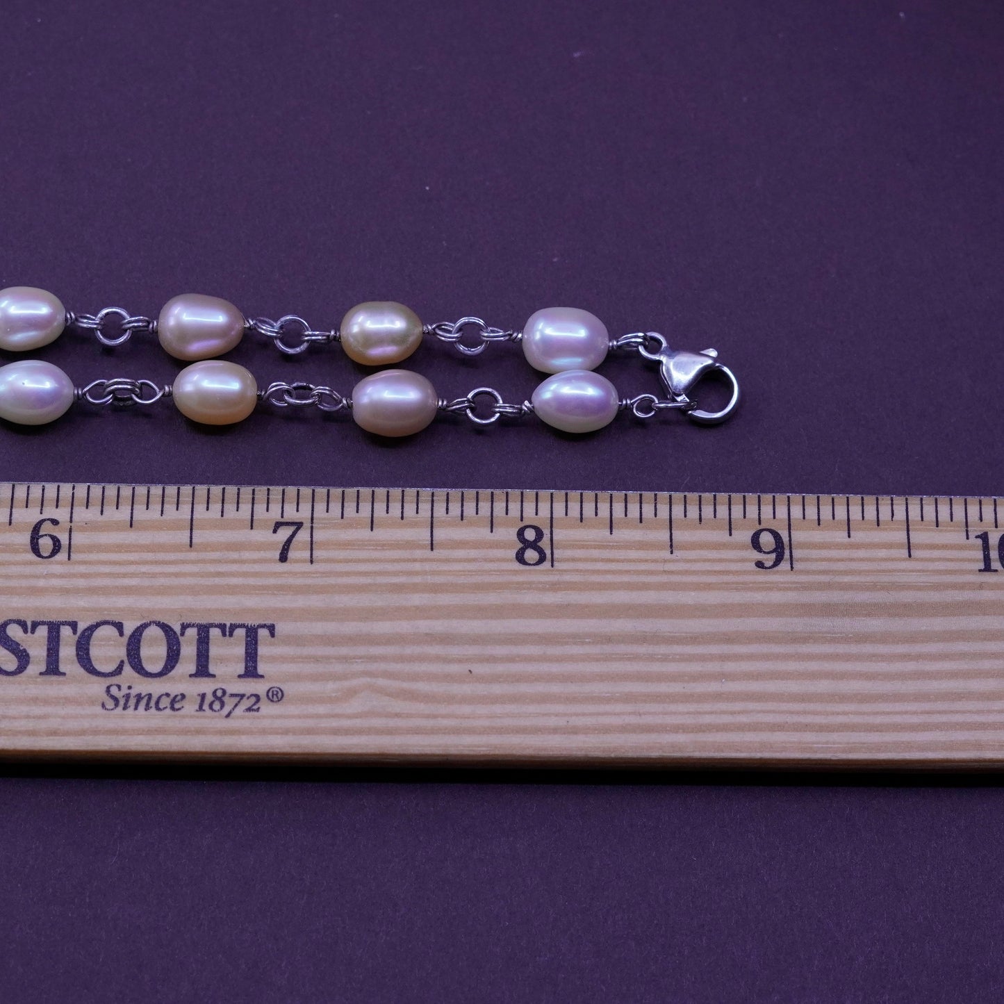 17”, vintage Sterling 925 silver handmade necklace with 6-8mm freshwater pearl