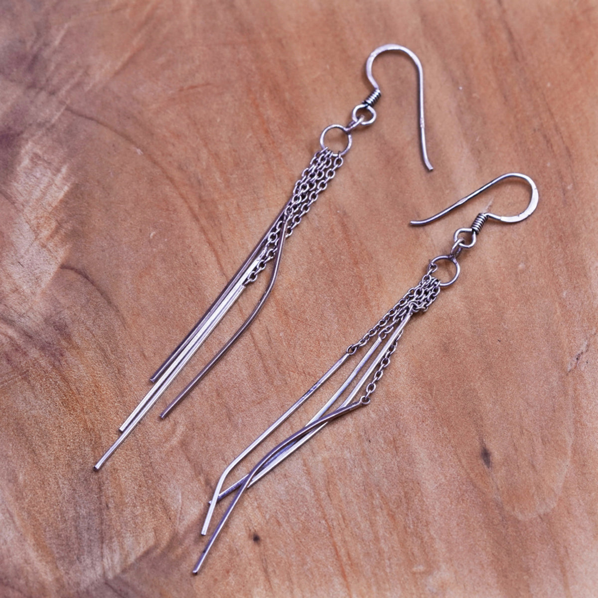 Vintage sterling silver handmade earrings, 925 fringe, minimalist, modernist