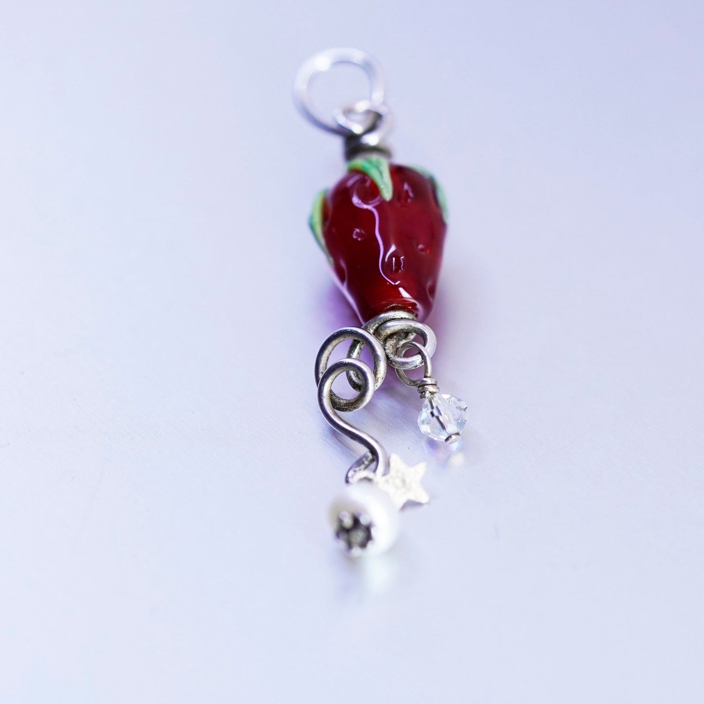 Vintage foiled red flower heart glass pendant