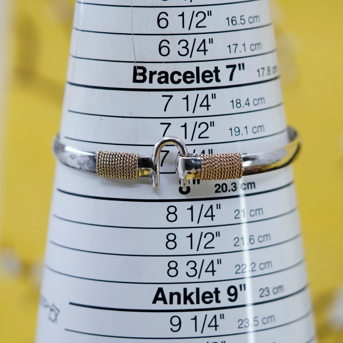 7.75”, CBC Sterling Silver Carribean Hook Bangle Bracelet w/ 14K Gold Rope Wrap