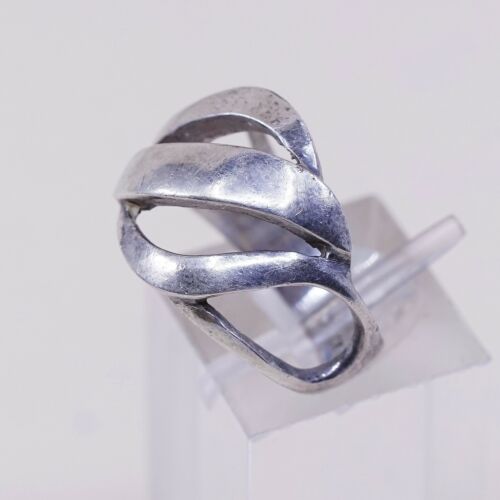 Sz 6.75, Vtg Sterling Silver Handmade Ring 925 Band Entwined Wavy, Stamped 925