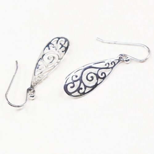 Vtg Sterling 925 Silver Handmade Filigree Teardrop Shaped Earrings