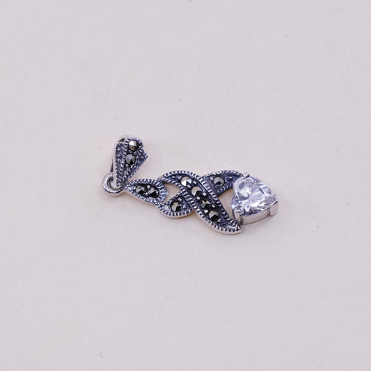Vintage Sterling 925 silver handmade pendant with Cz and marcasite