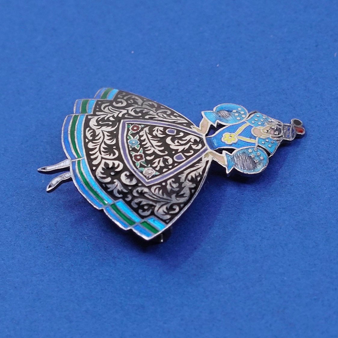 sterling silver Topazio 950 brooch, Portuguese Woman w/ Filigree Dress Peasant