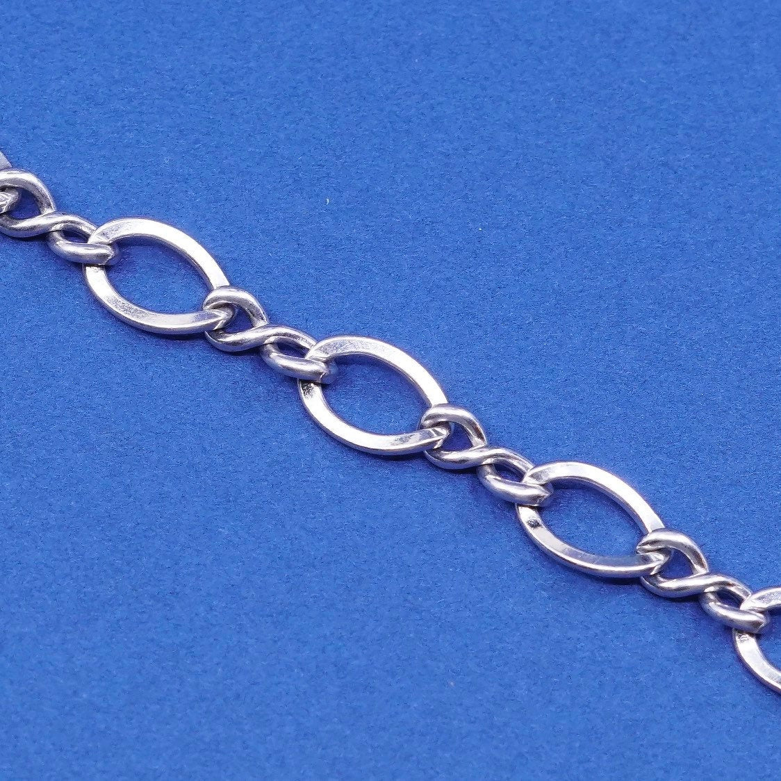 6.75", 8mm, vtg handmade Sterling silver twisted figaro bracelet, 925 chain tag