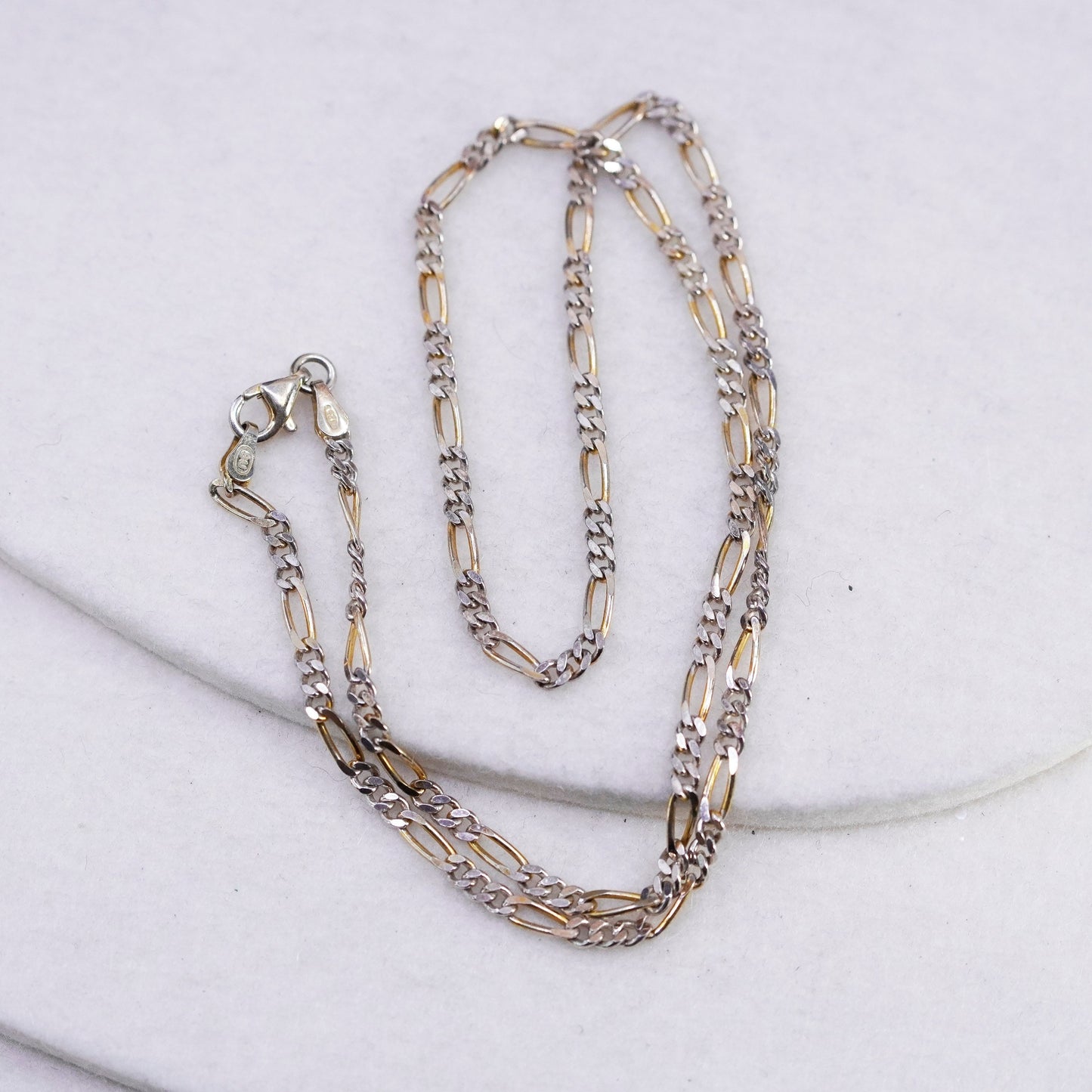 24” 3mm, vintage Italy two tone Sterling 925 silver figaro chain necklace