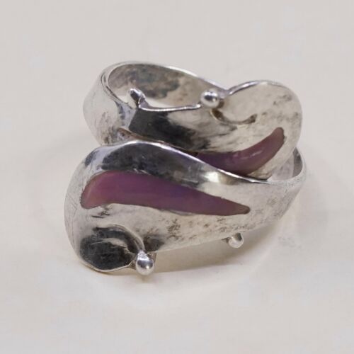 Sz 7, Vtg Sterling Silver Handmade Ring, 925 Silver Band W/ Enamel inlay