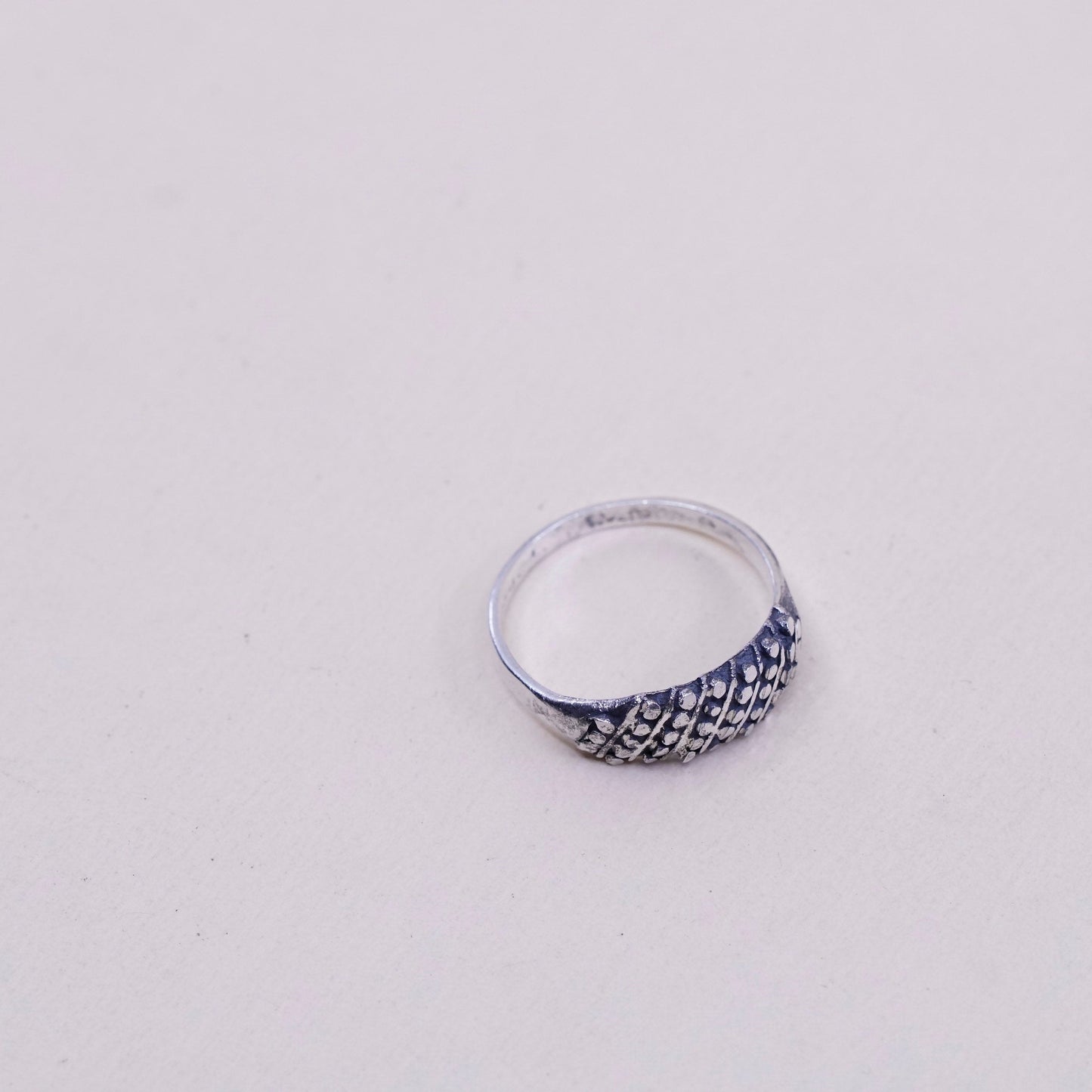 Size 7, vintage Sterling silver handmade ring, 925 beads band