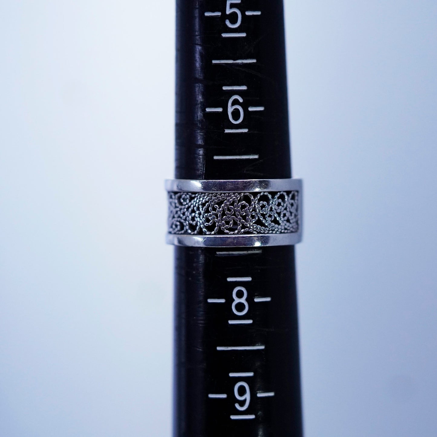 Size 6.75, vintage Sterling 925 silver handmade ring, filigree band