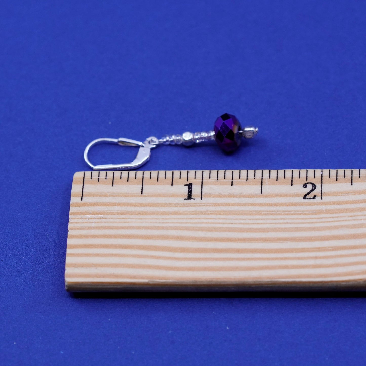 Vintage sterling 925 silver handmade earrings, with purple crystal