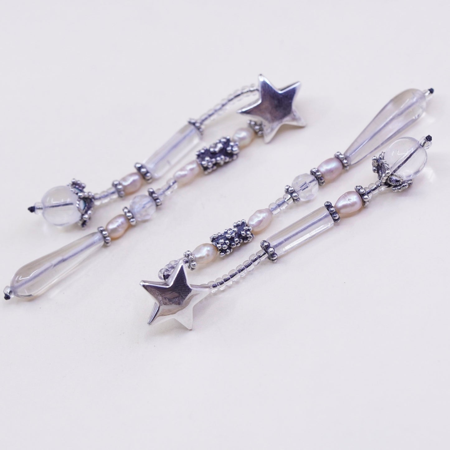 Sterling silver earrings, 925 star studs w/ cluster beads N pearl teardrop