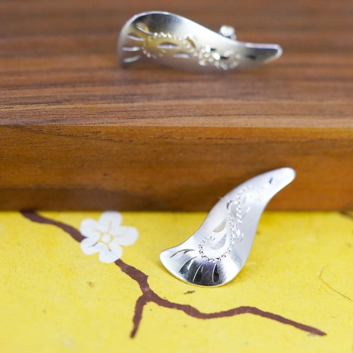 Vintage Sterling silver handmade earrings, 925 wavy matte studs