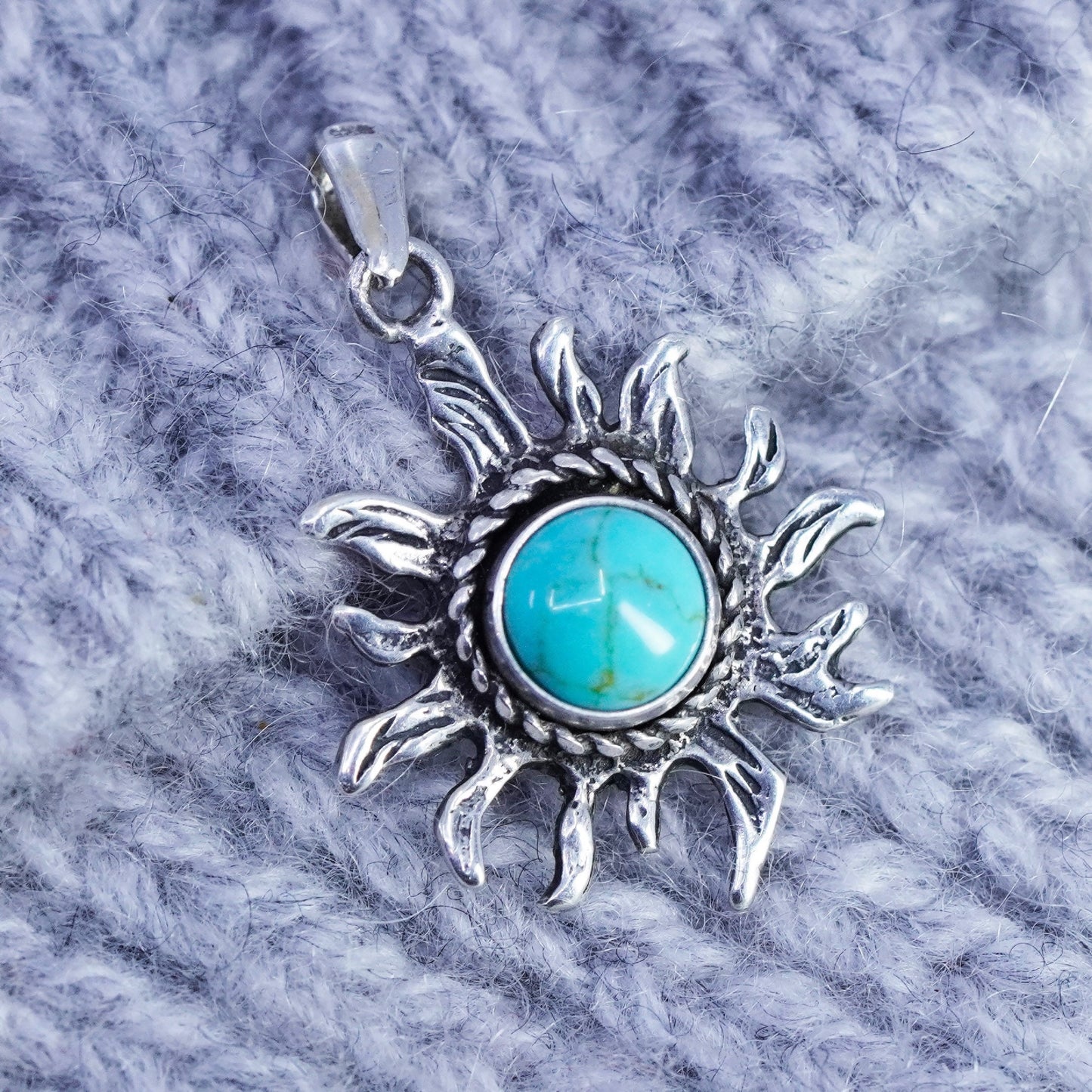 antique southwestern sterling 925 silver sun pendant with turquoise