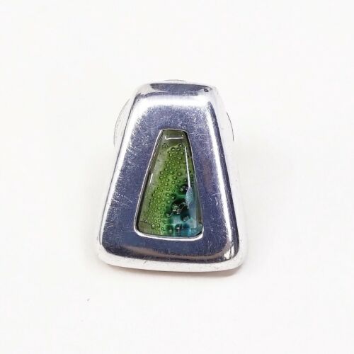 Vintage Sterling Silver Handmade Earrings, 925 Silver Studs W/ Green Glass