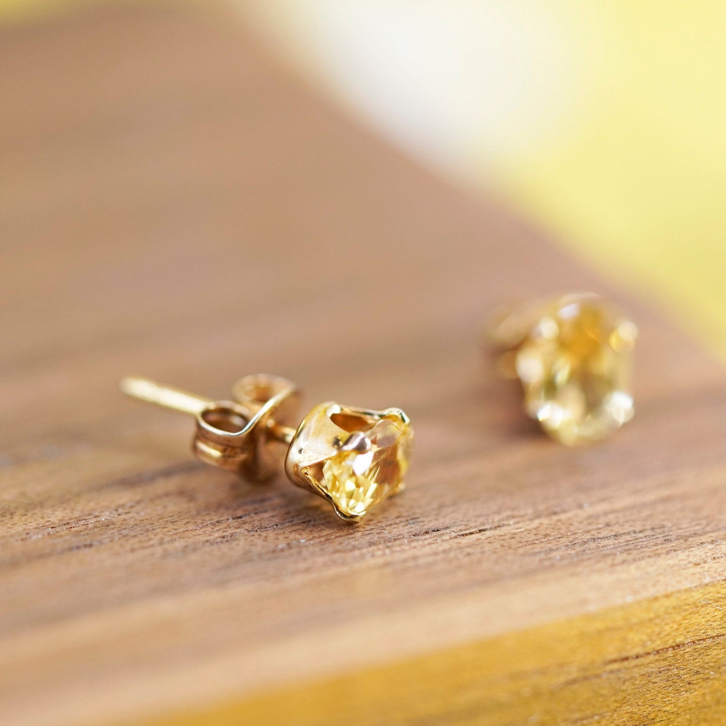 Vintage vermeil gold over Sterling silver handmade earrings, 925 studs citrine