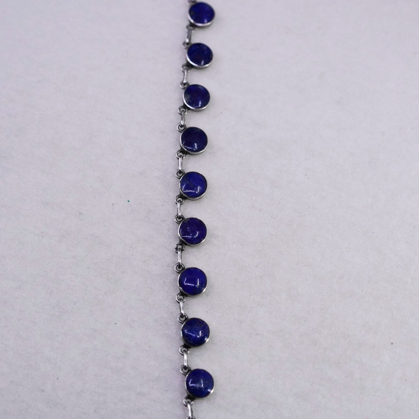 18”, Vintage Sterling 925 silver handmade circle necklace with lapis lazuli