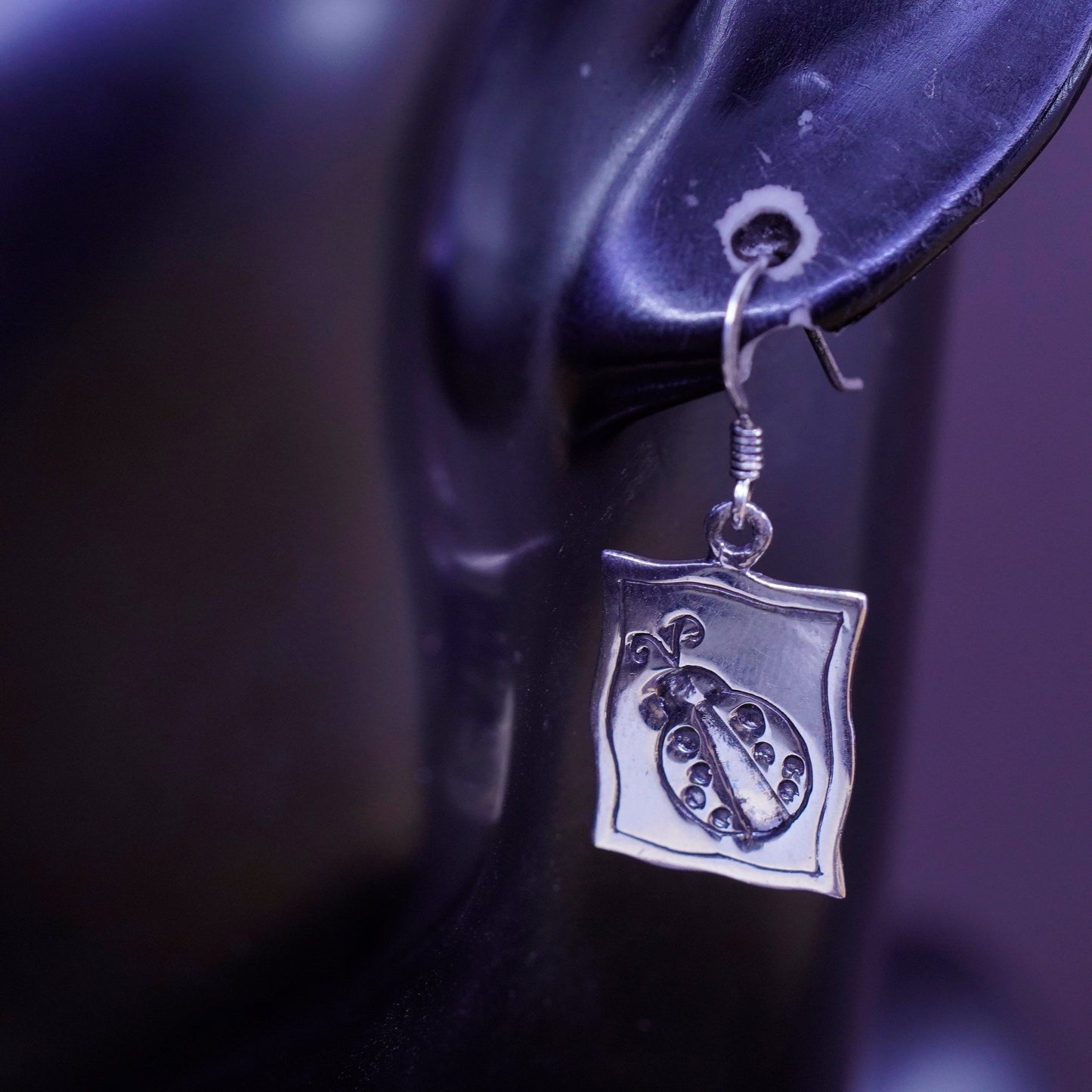Vintage mexico Sterling silver handmade earrings, 925 tag with lady big relief