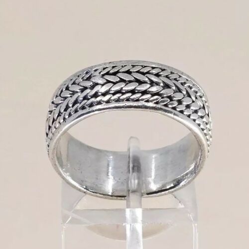 Six 8, Vtg Sterling Silver Handmade Ring 925 Band w Cable details, Stamped 925