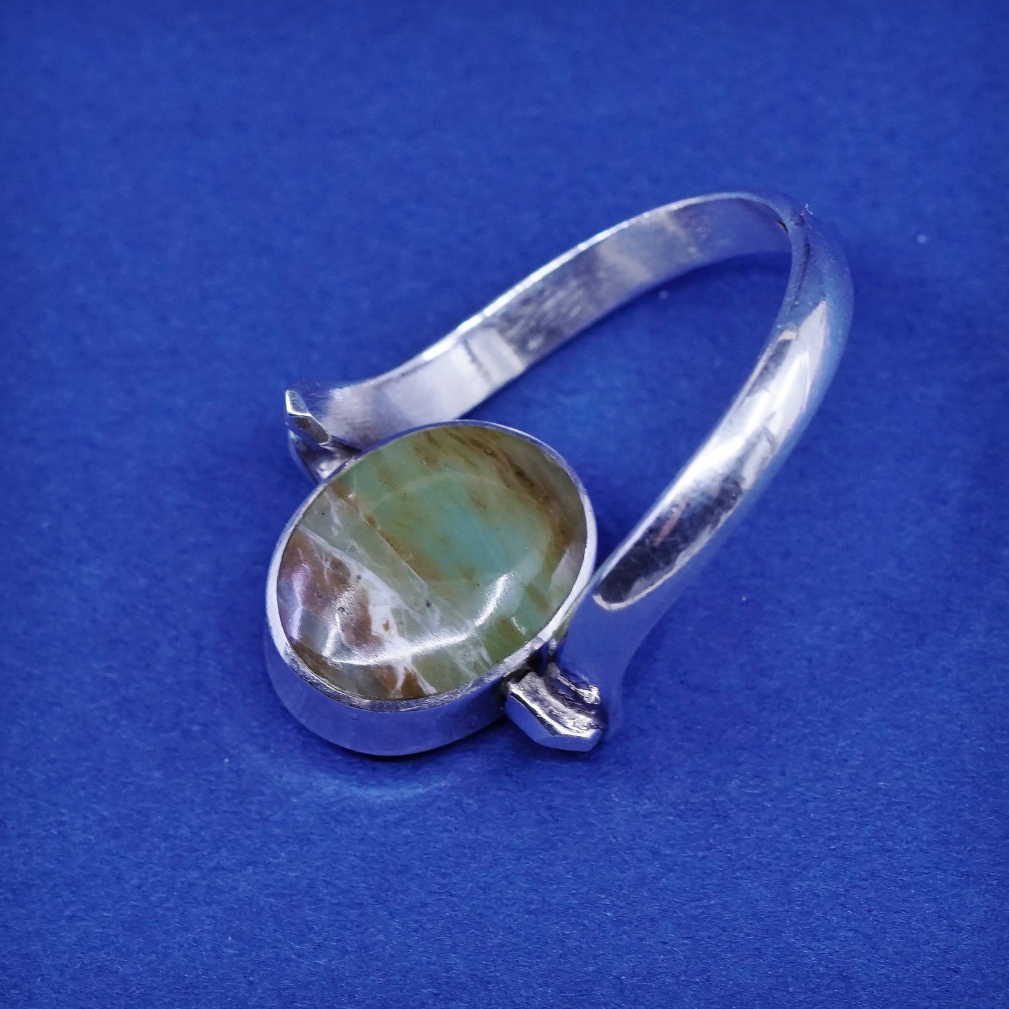 sz 6.5, vtg sterling silver handmade ring, antique spinner ring w/ jade N agate