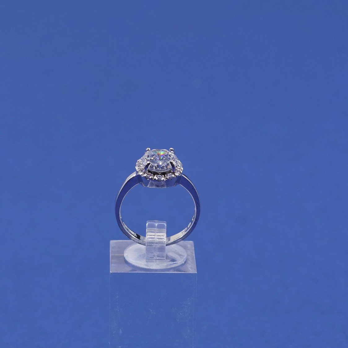 sz 8, vtg Sterling silver ring, 925 w/ cluster crystal, engagement anniversary