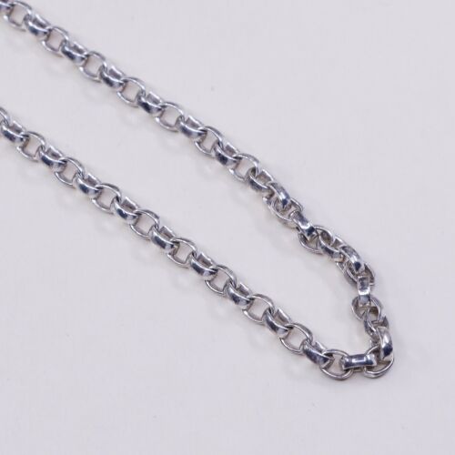 18” 4mm, Vtg 925 Sterling Silver Handmade Circle chain Heart Charm necklace