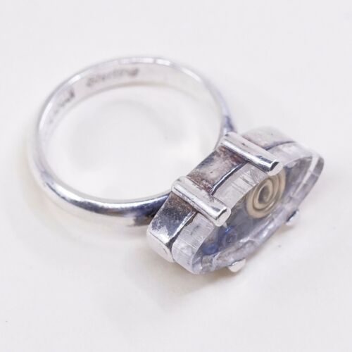 Size 6.5, Vtg b sucherman Two Tone Sterling 925 Silver Handmade Ring W/ Brass