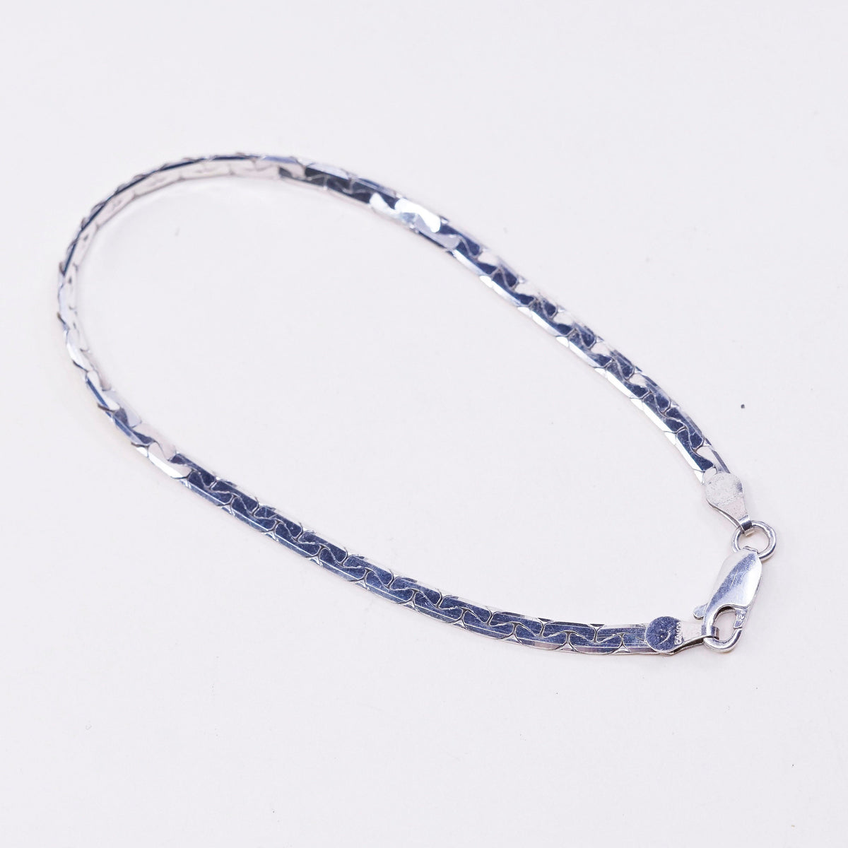 7.75”, 4mm, Vintage sterling silver flatten nugget bracelet, 925 silver chain