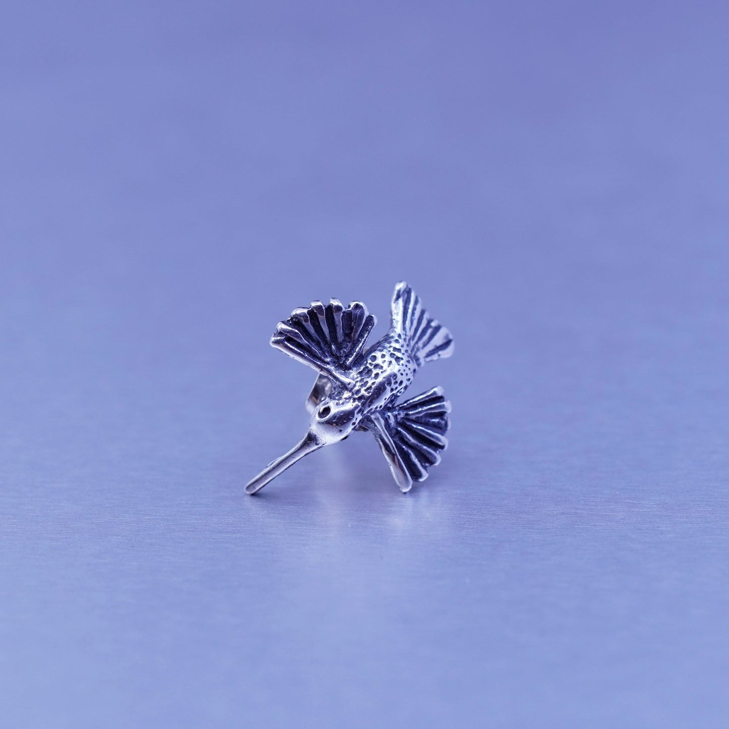 Vintage Sterling silver handmade earrings, 925 hummingbird bird studs