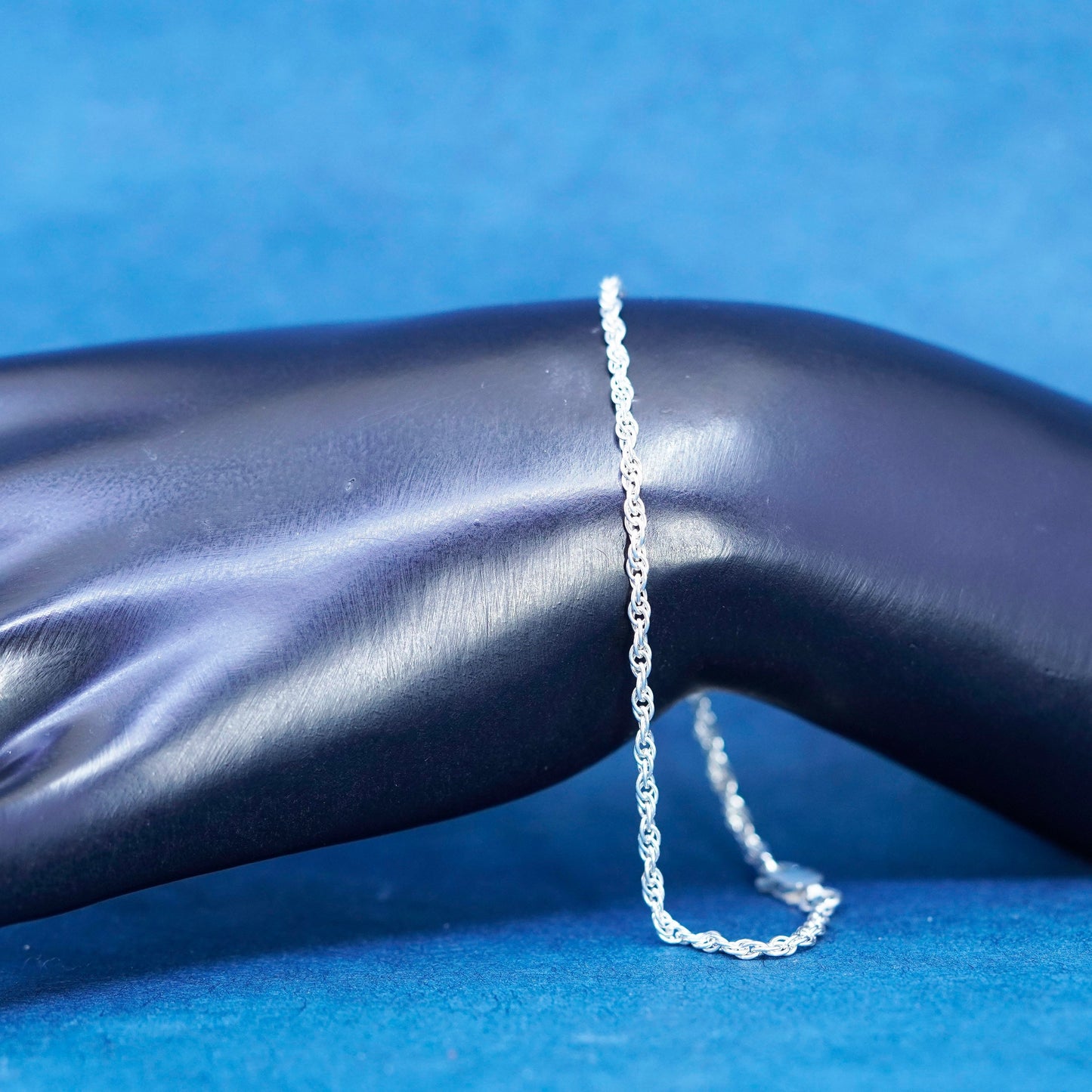 8”, 2mm, vintage sterling silver handmade bracelet, Italy 925 rope chain