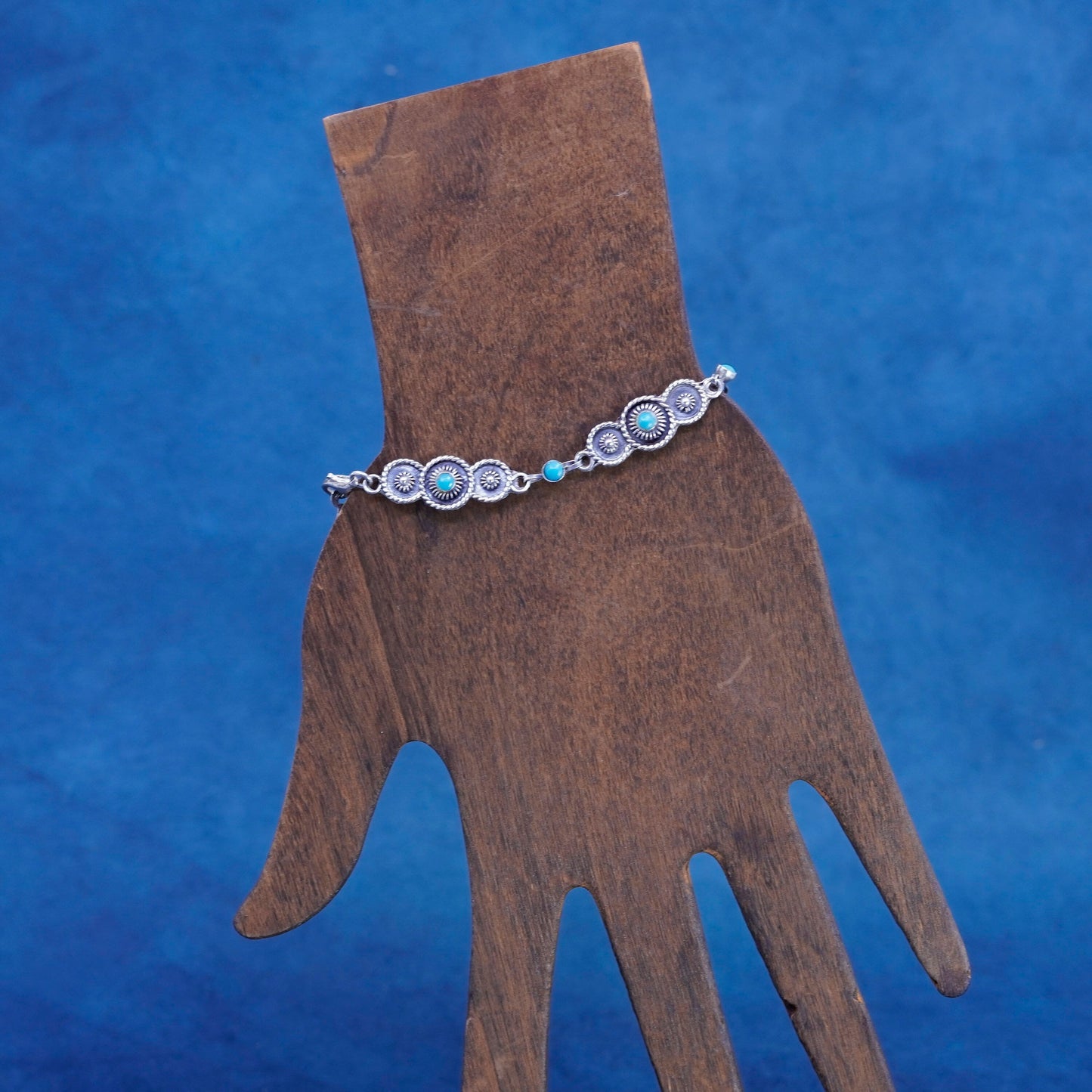 7”, vintage Sterling 925 silver handmade tennis bracelet with turquoise