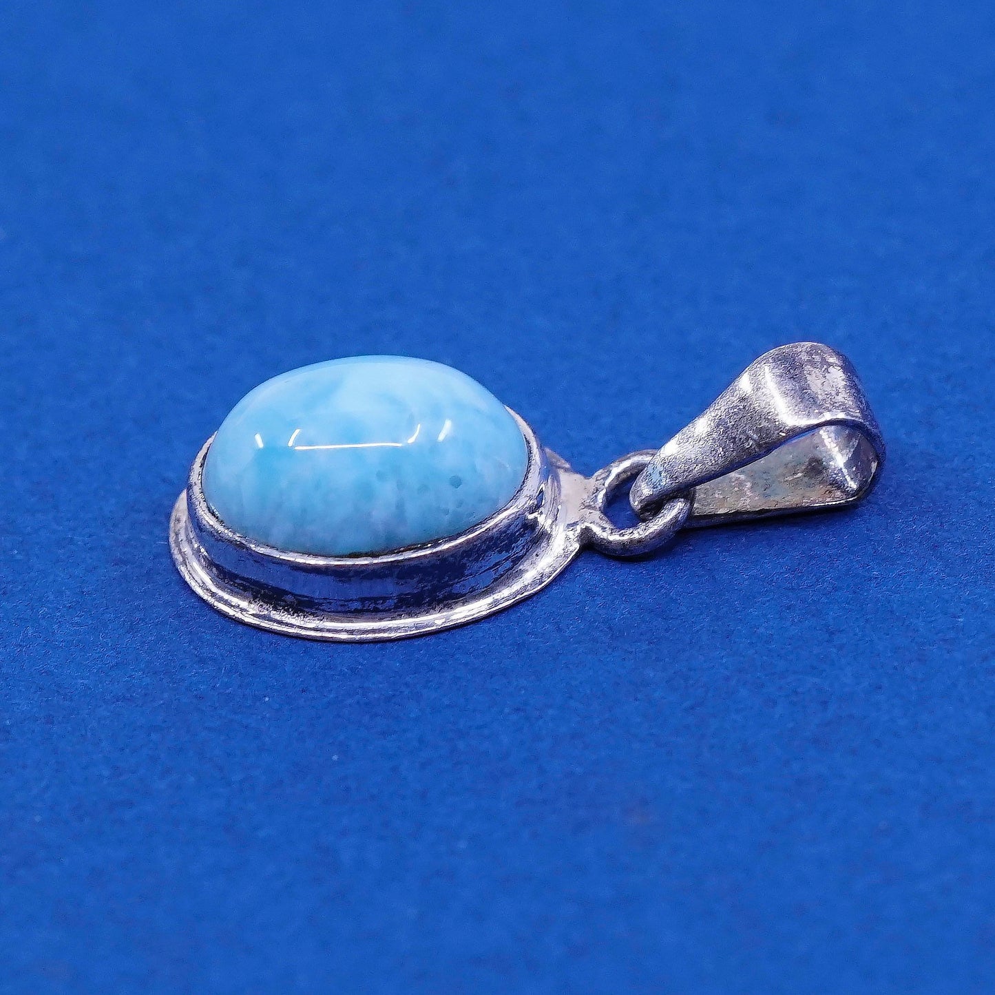 Vintage Sterling Silver Handmade Pendant, 925 with oval larimar, stamped 925