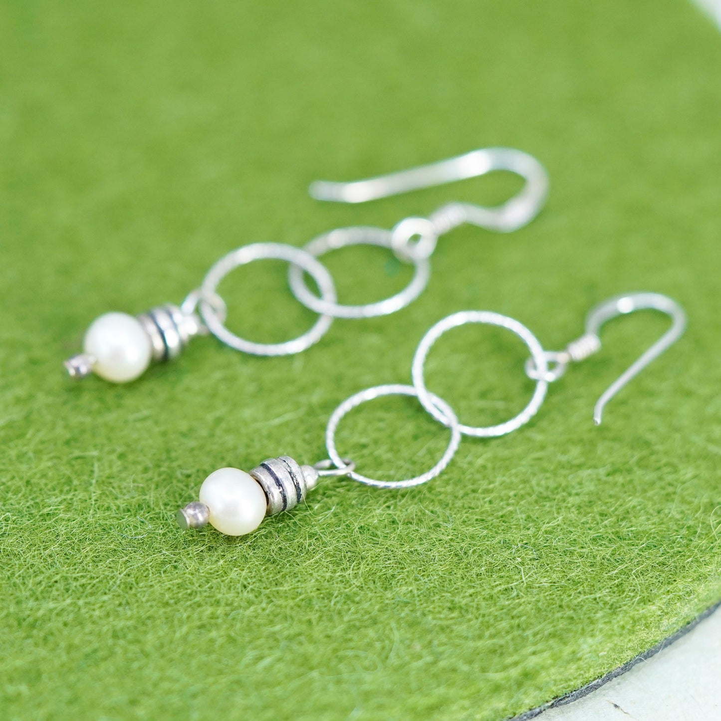 Vintage Sterling 925 silver handmade earrings with pearl drops