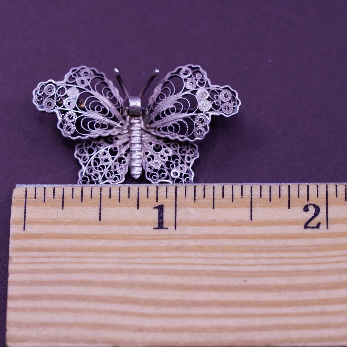 Vintage handmade sterling 925 silver filigree butterfly brooch