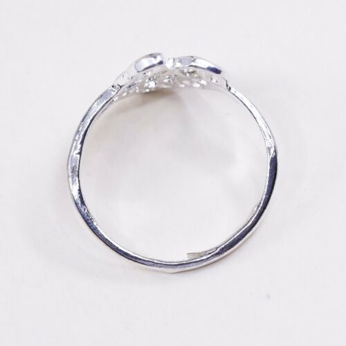 Sz 8.5, Vtg Sterling Silver Handmade Ring, 925 Silver Band W/ Filigree Wing