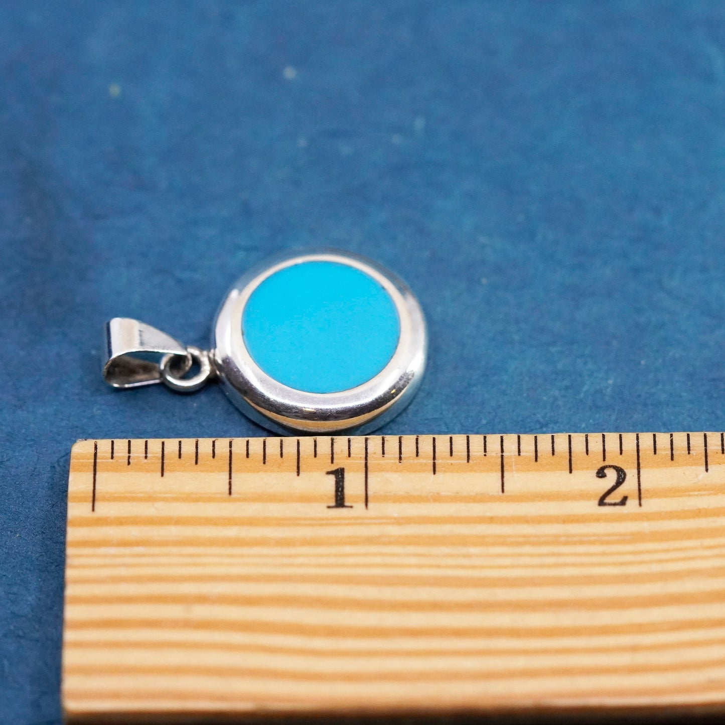 Vintage Sterling 925 silver handmade pendant with round turquoise