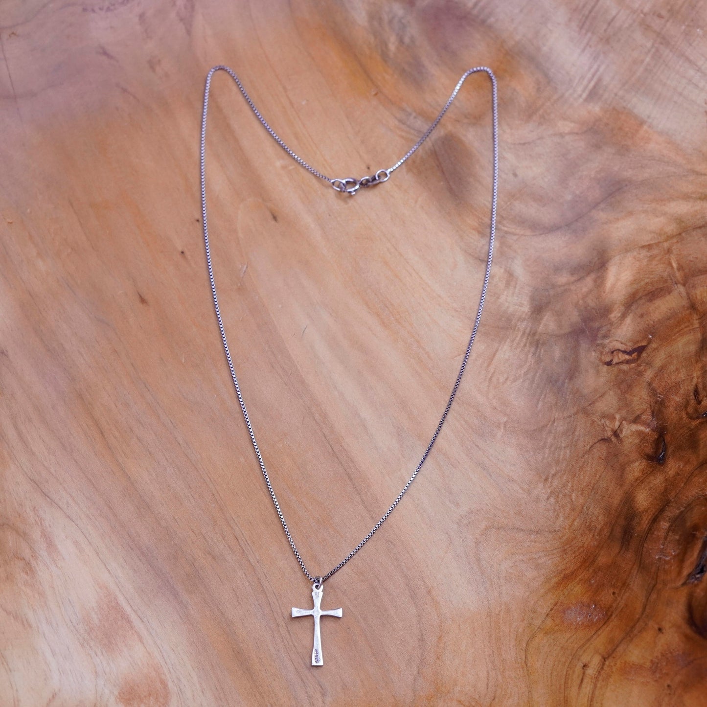 18”, 1mm, vintage Sterling silver necklace, 925 circle chain with cross pendant