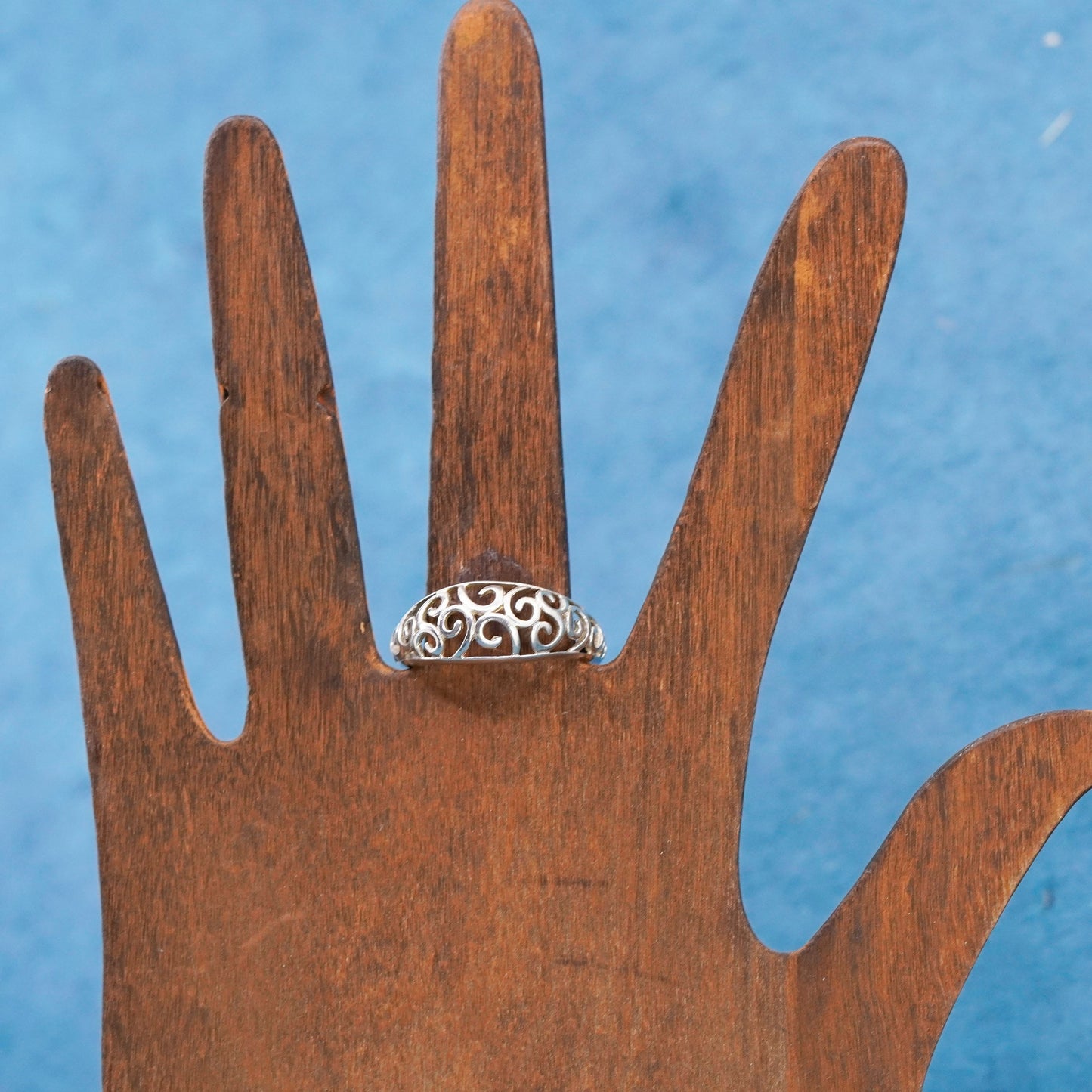 Size 11.5, vintage Sterling silver handmade ring, 925 Filigree swirl band