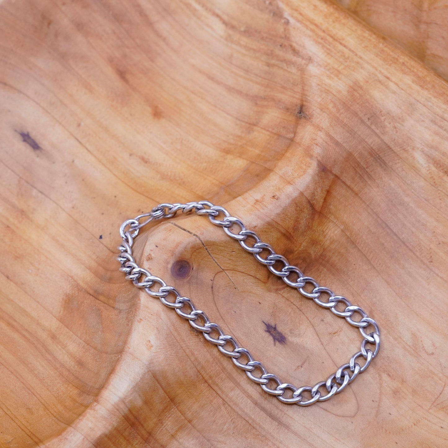 7.5”, 5mm, vintage Sterling silver handmade curb bracelet, 925 charm chain