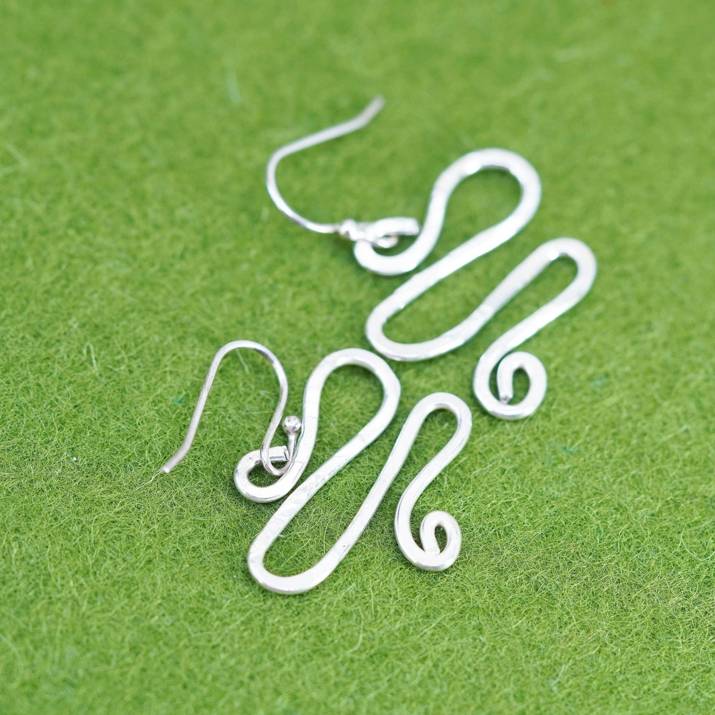 Vintage Sterling silver handmade earrings, 925 swirl drop