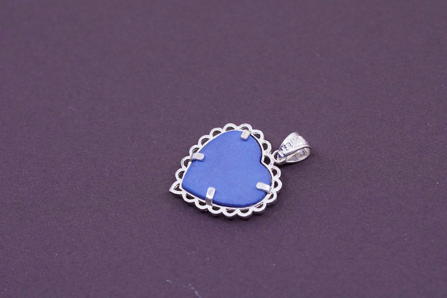 Vintage Peru Sterling 925 silver handmade pendant with blue agate cameo angel