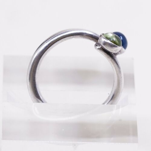 Sz 7, Vtg LE Southwestern Handmade Sterling Wrap Band Ring W/ Blue N Green Glass