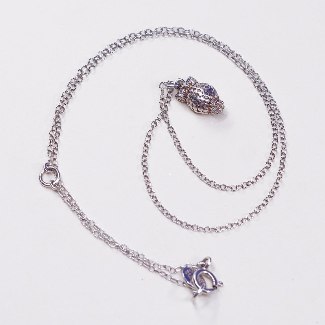 16+2”, 1mm Anna beck Sterling silver handmade necklace 925 chain w/ owl pendant