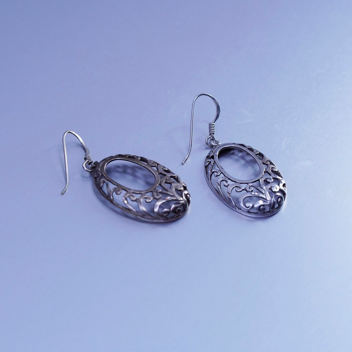 Vintage Sterling 925 silver handmade filigree oval earrings